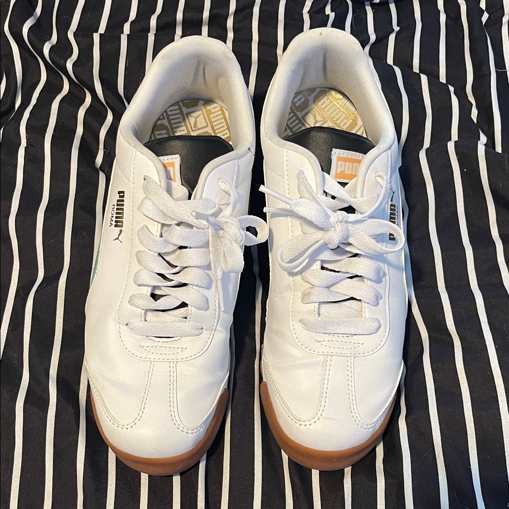 Puma Roma White with Orange and Blue Leather Sneakers with Gum Sole